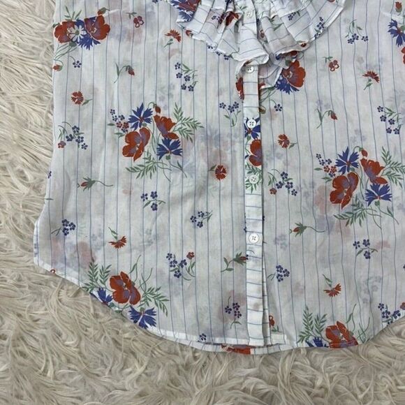 Veronica Beard Leina White Floral Ruffle Sleeveless Button Front V-neck Blouse M - Picture 8 of 10